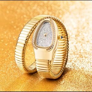 NEW Adrian Balboa Talia Shire Rocky IV Style Serpentine Snake Watch Gold/Bling